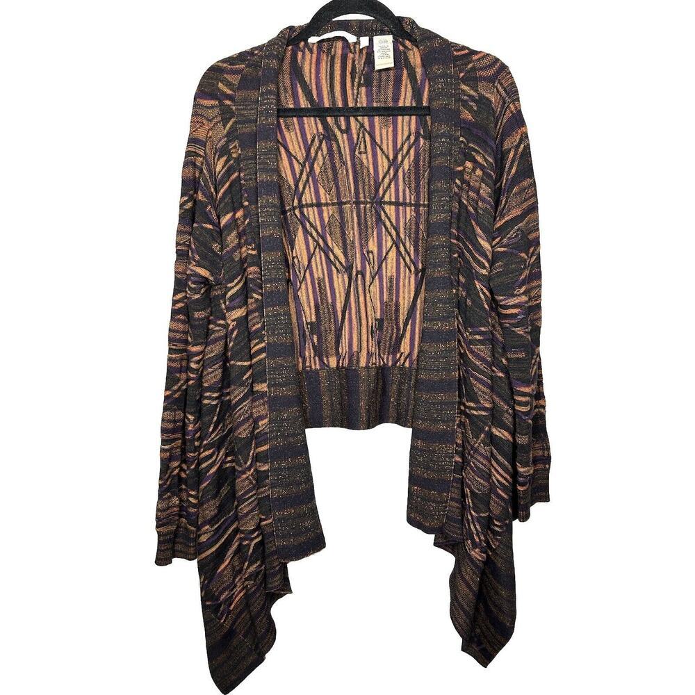Soft Surroundings Open Front Wool Blend‎ Cardigan Black Geometric Print Size Med